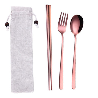 ArtOlo Store Stainless Steel Dinnerware Set Spoon Fork Chopsticks Straw With Cloth Pack Cutlery