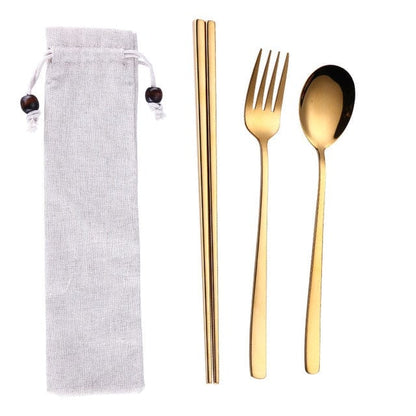 ArtOlo Store Stainless Steel Dinnerware Set Spoon Fork Chopsticks Straw With Cloth Pack Cutlery