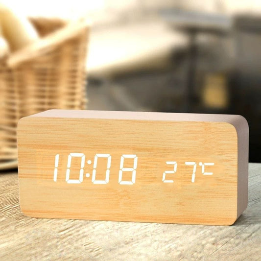 ArtOlo Store Wooden Alarm Clock Stylish Wooden Digital Alarm Clock with Temperature Display