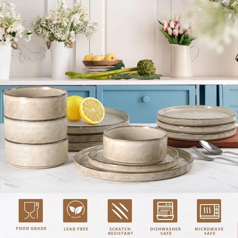 ArtOlo Store Dinnerware Set Wave Collection: 12-Piece Dinnerware Set for 4