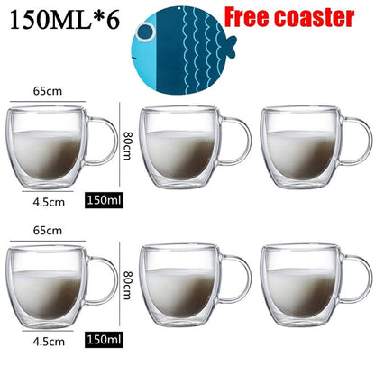 Home Finesse Glass Coffee Cup - Heat Resistant Borosilicate Mug