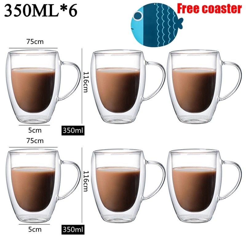 Home Finesse Glass Coffee Cup - Heat Resistant Borosilicate Mug