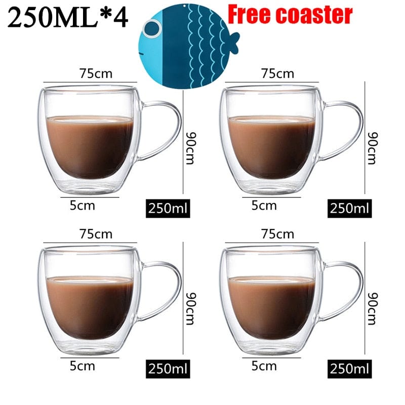 Home Finesse Glass Coffee Cup - Heat Resistant Borosilicate Mug