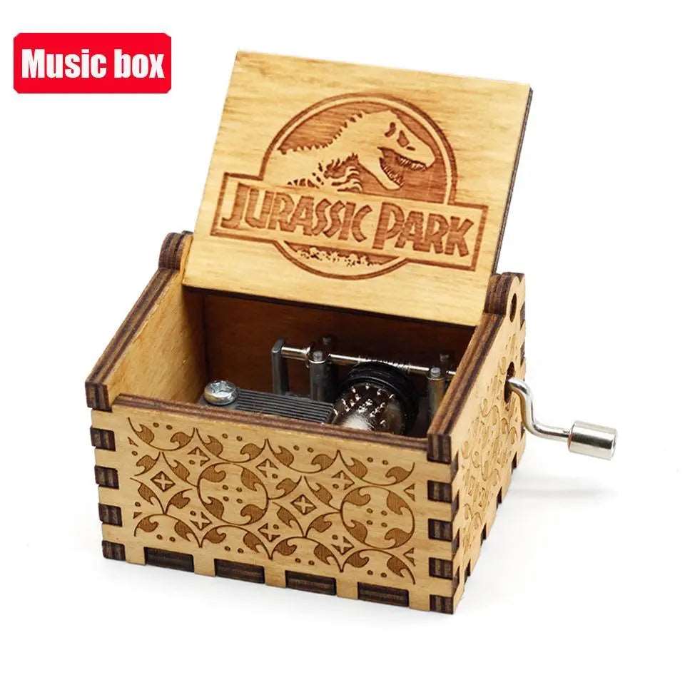 Home Finesse Jurassic Park Theme Music Box | Antique Hand-Cranked Wooden Music Box