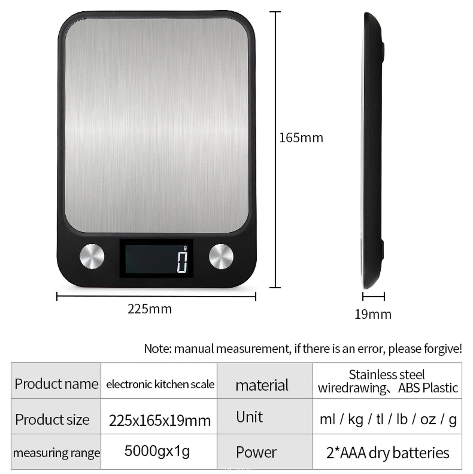 Home Finesse Kitchen Scale 15Kg/1g Weighing Food Coffee Balance Smart Electronic Digital Scales Stainless Steel Design for Cooking and Baking