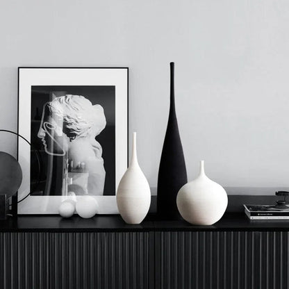 Home Finesse Minimalist Handmade Art Zen Vase Ceramic Decoration Living Room Model Home Decoration Black and White Art Vase Hand Drawing