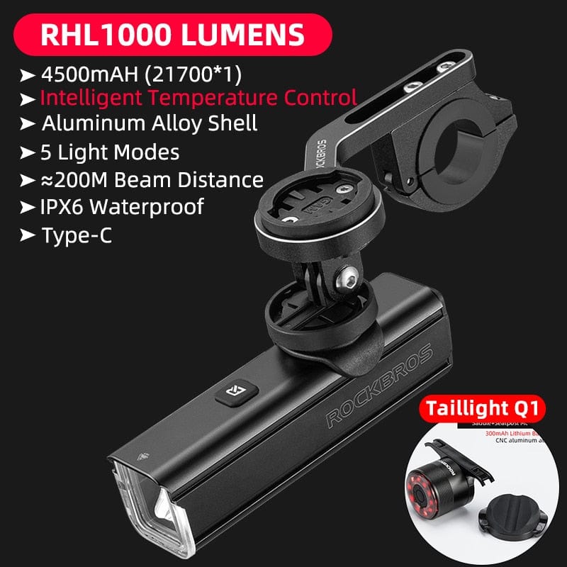 Home Finesse ROCKBROS 1000LM Bike Light - Type-C Rechargeable