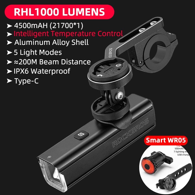 Home Finesse ROCKBROS 1000LM Bike Light - Type-C Rechargeable