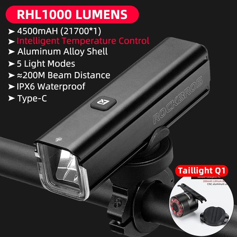 Home Finesse ROCKBROS 1000LM Bike Light - Type-C Rechargeable