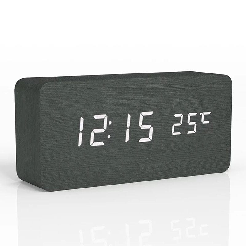 Home Finesse Stylish Wooden Digital Alarm Clock with Temperature Display