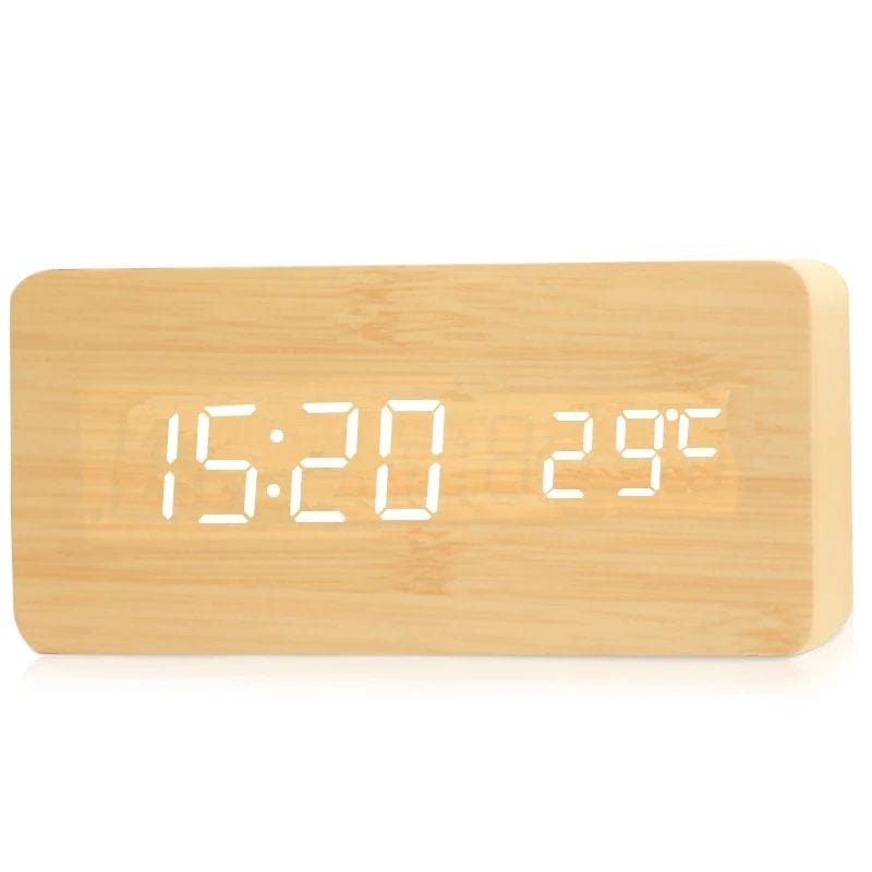 Home Finesse Stylish Wooden Digital Alarm Clock with Temperature Display