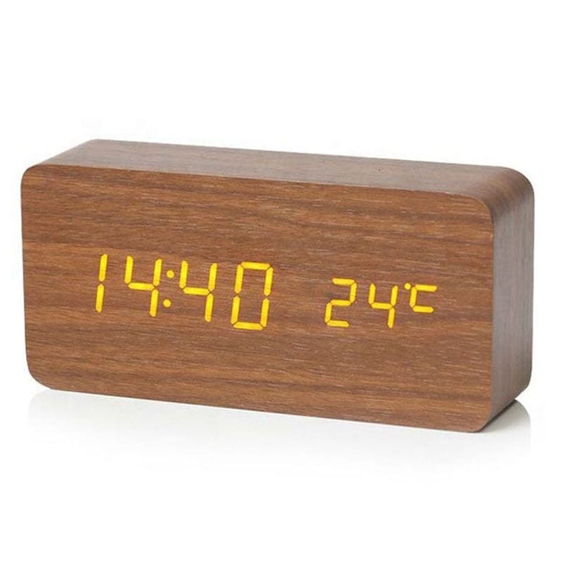 Home Finesse Stylish Wooden Digital Alarm Clock with Temperature Display