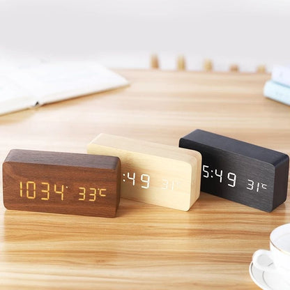 Home Finesse Stylish Wooden Digital Alarm Clock with Temperature Display