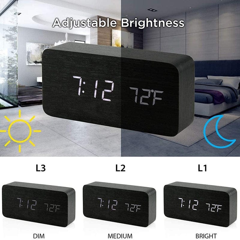 Home Finesse Stylish Wooden Digital Alarm Clock with Temperature Display