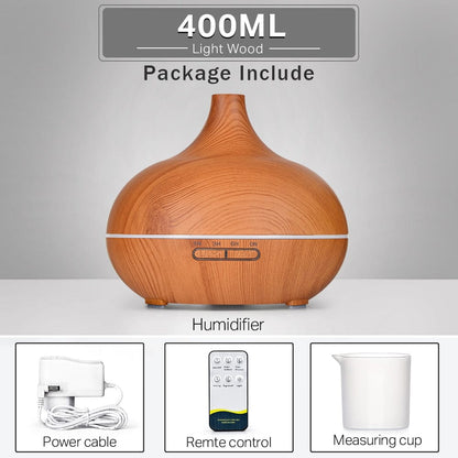 Home Finesse Wood Grain Aromatherapy Essential Oil Diffuser with Remote Control