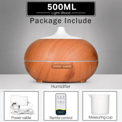 Home Finesse Wood Grain Aromatherapy Essential Oil Diffuser with Remote Control