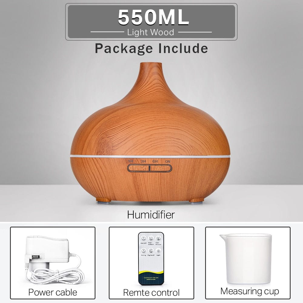 Home Finesse Wood Grain Aromatherapy Essential Oil Diffuser with Remote Control