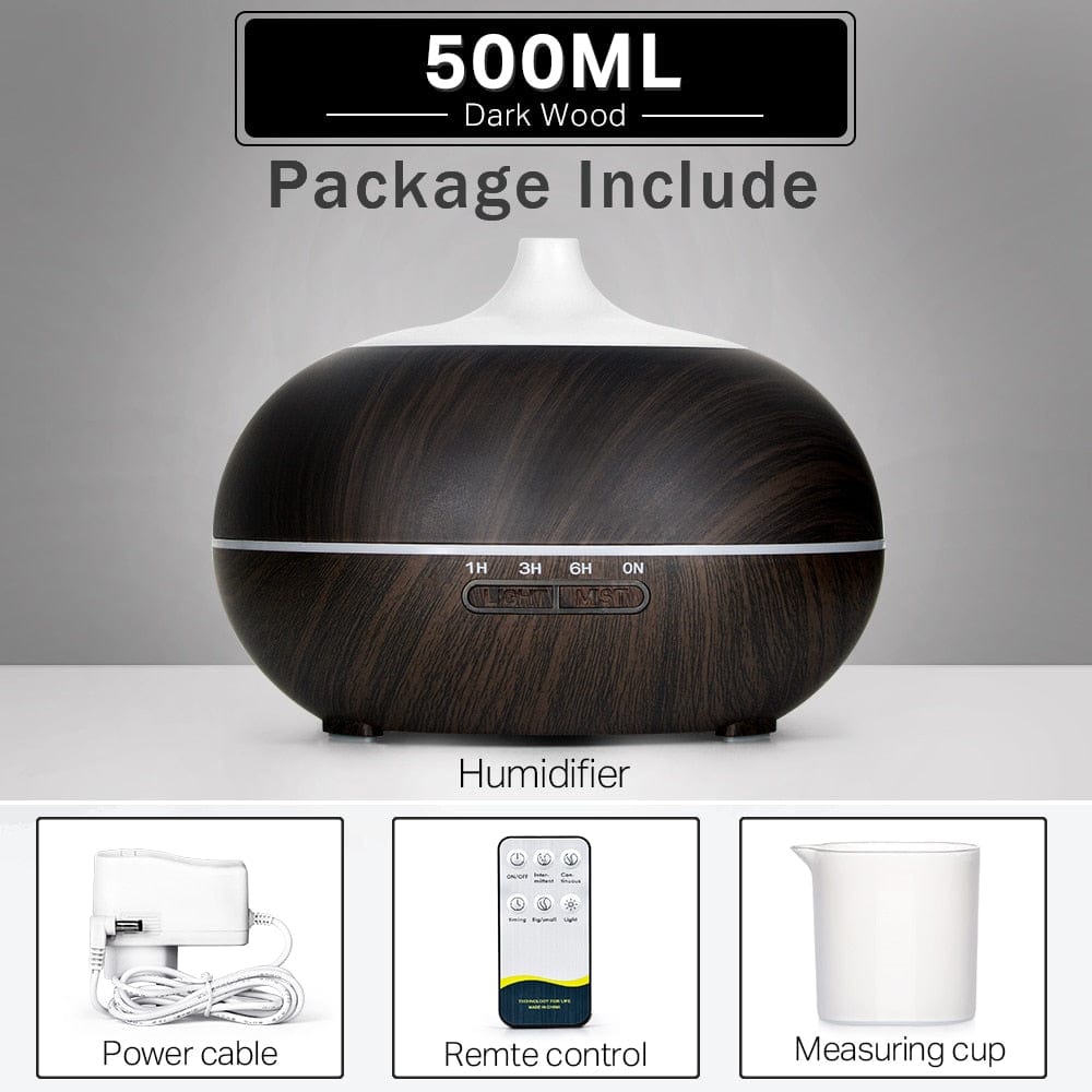 Home Finesse Wood Grain Aromatherapy Essential Oil Diffuser with Remote Control