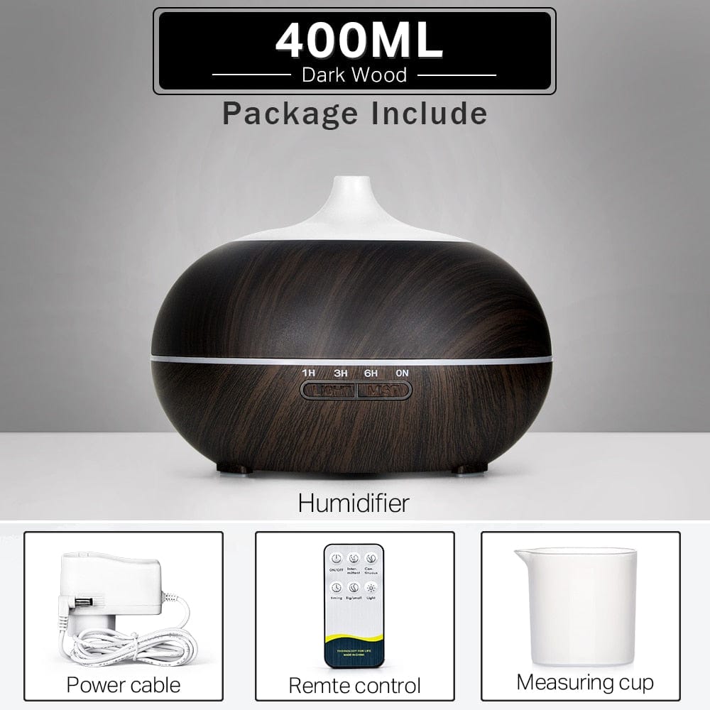 Home Finesse Wood Grain Aromatherapy Essential Oil Diffuser with Remote Control