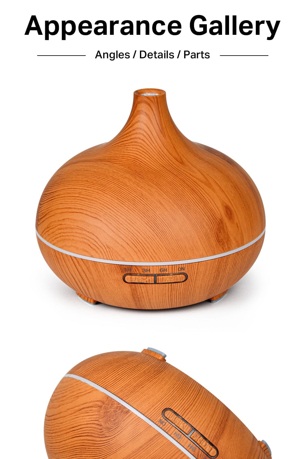 Home Finesse Wood Grain Aromatherapy Essential Oil Diffuser with Remote Control