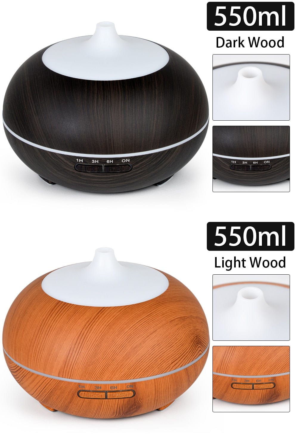 Home Finesse Wood Grain Aromatherapy Essential Oil Diffuser with Remote Control