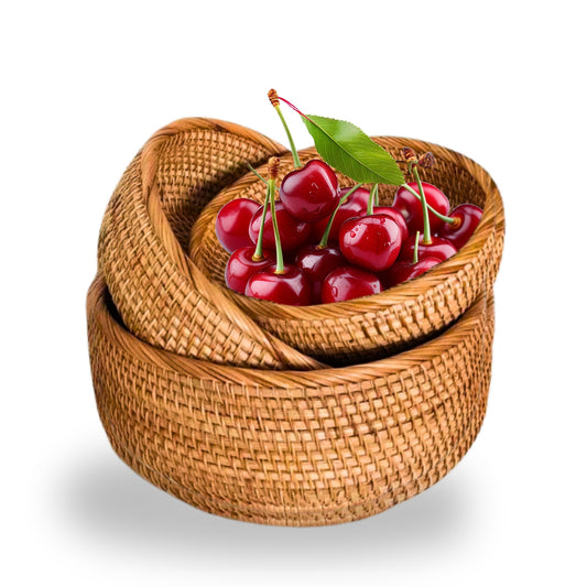 Hand-Woven Round Rattan Basket