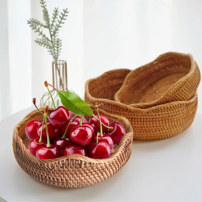 Hand-Woven Round Rattan Basket