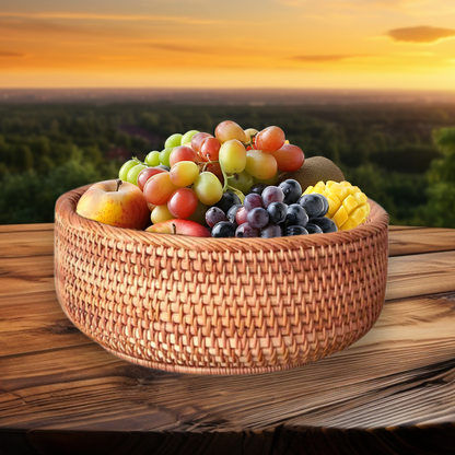 Hand-Woven Round Rattan Basket