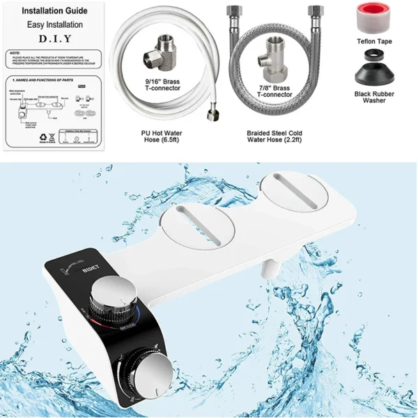 Non‑Electric Bidet Attachment Dual Nozzle Hot/Cold Mixer Self‑Cleaning Toilet Seat