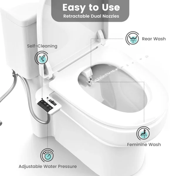Ultra‑Thin Non‑Electric Bidet Attachment Dual Nozzle Cold Water Self‑Cleaning