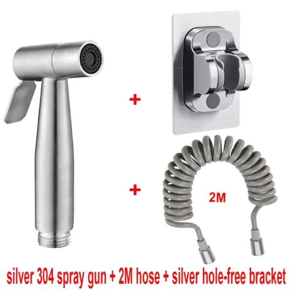 304 Stainless Steel Handheld Bidet Sprayer Set Toilet Spray Gun Self‑Cleaning Nozzle
