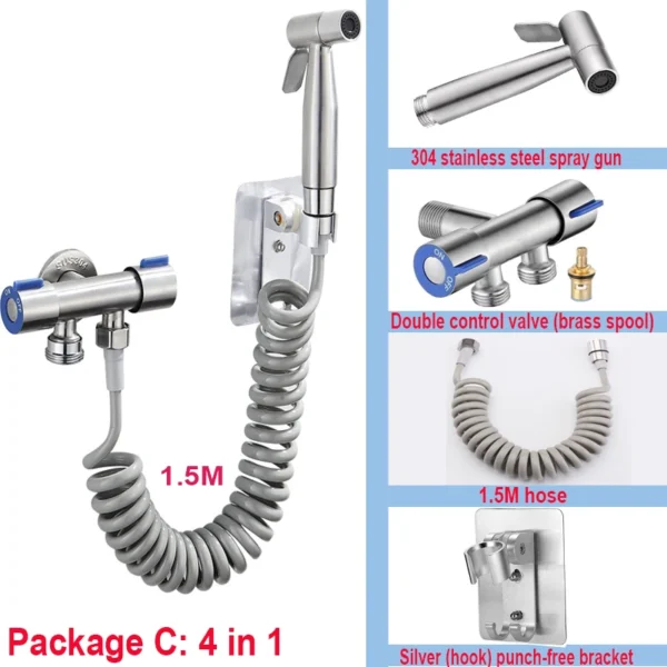 304 Stainless Steel Handheld Bidet Sprayer Set Toilet Spray Gun Self‑Cleaning Nozzle