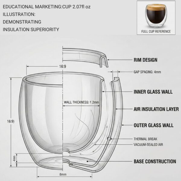 DOUBLE-WALLED CLASS CUPS (3) Double-Wall Glass Mug Set