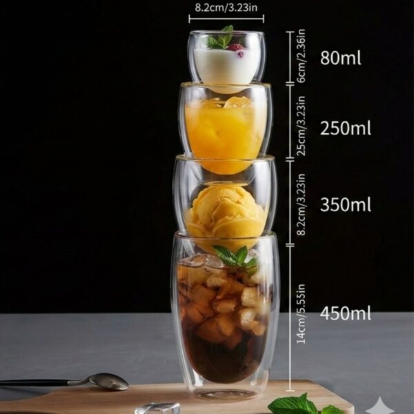 DOUBLE-WALLED CLASS CUPS (4) Double-Wall Glass Mug Set