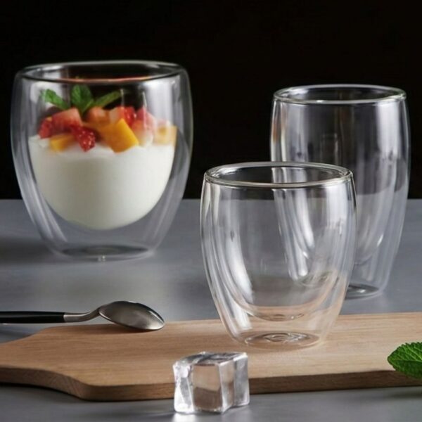 DOUBLE-WALLED CLASS CUPS (5) Double-Wall Glass Mug Set