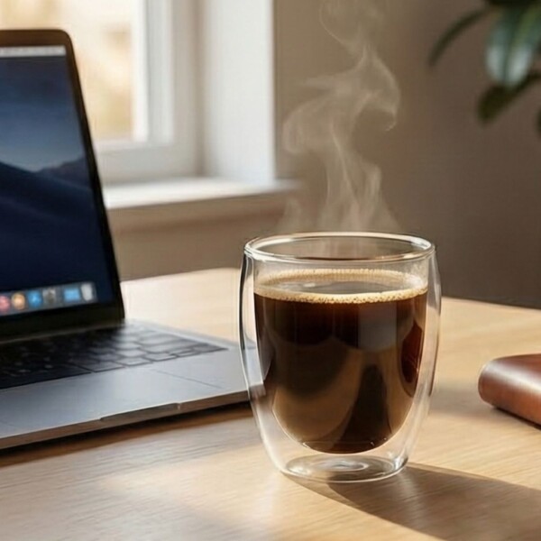DOUBLE-WALLED CLASS CUPS (9) Double-Wall Glass Mug Set