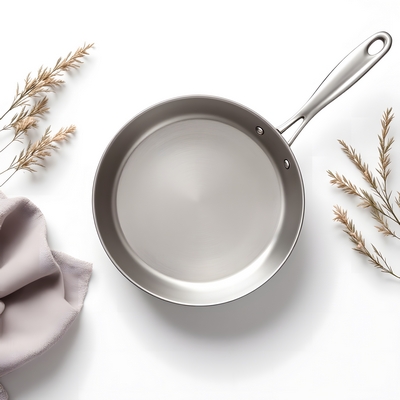 Elegant Titanium Frying Pan on White Background