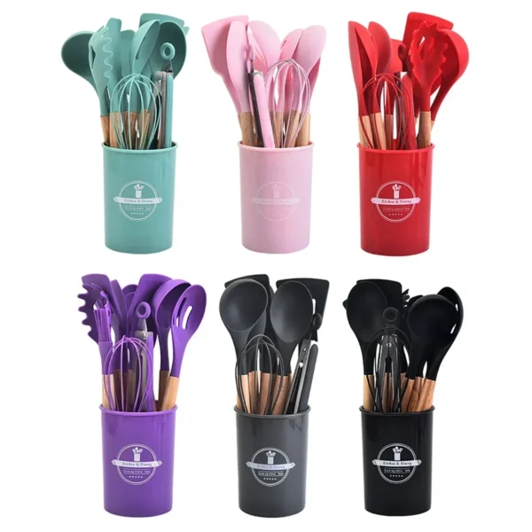 Silicone Wooden Handle Utensil Set