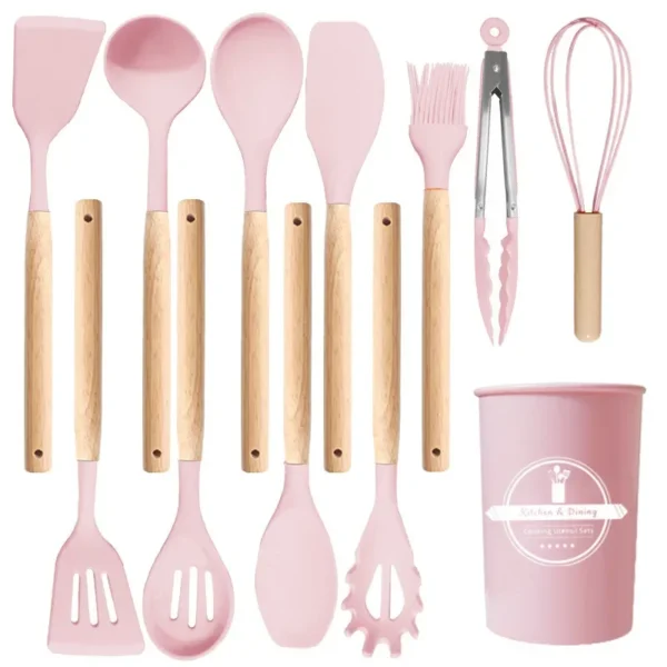 Silicone Wooden Handle Utensil Set