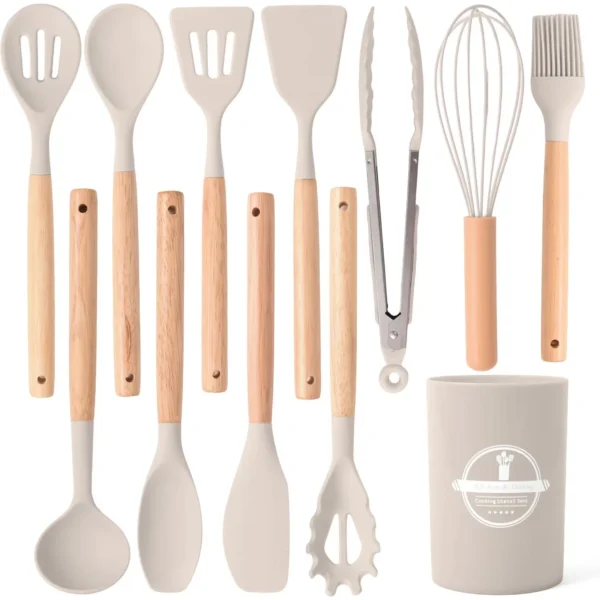 Silicone Wooden Handle Utensil Set
