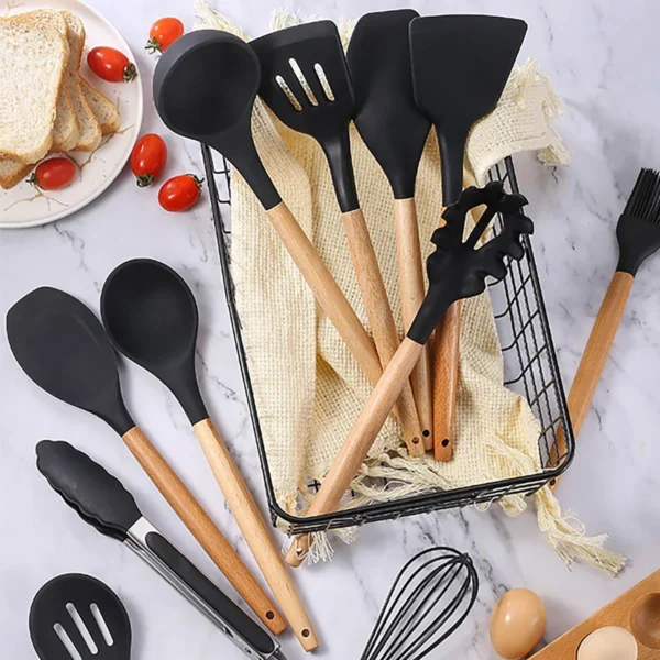 Silicone Wooden Handle Utensil Set