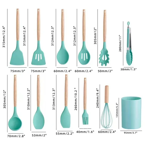 Silicone Wooden Handle Utensil Set