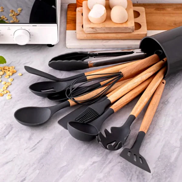 Silicone Wooden Handle Utensil Set