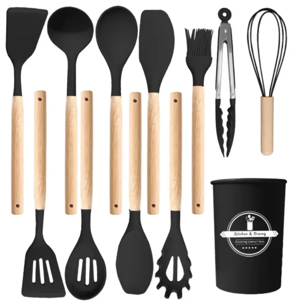 Silicone Wooden Handle Utensil Set