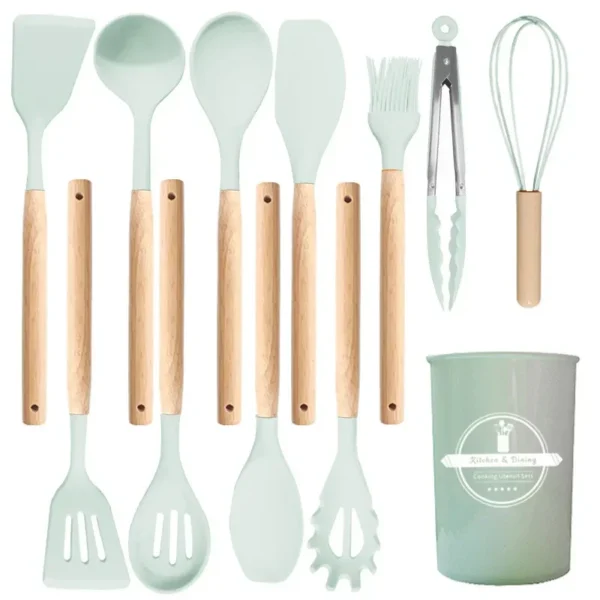 Silicone Wooden Handle Utensil Set