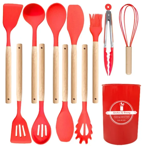 Silicone Wooden Handle Utensil Set