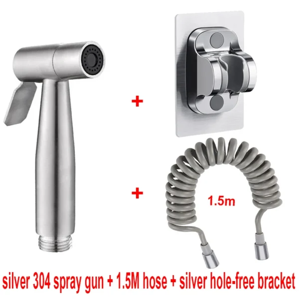 304 Stainless Steel Handheld Bidet Sprayer Set Toilet Spray Gun Self‑Cleaning Nozzle