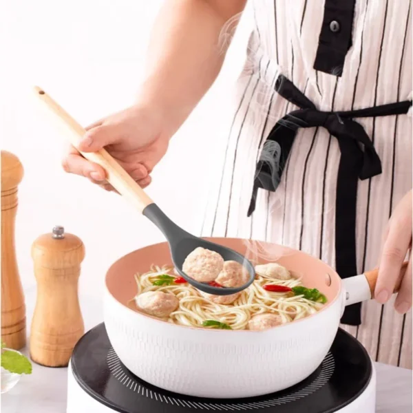 Silicone Wooden Handle Utensil Set