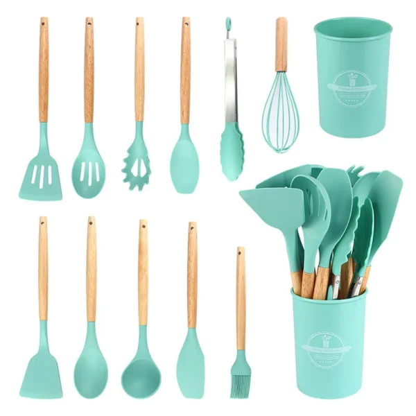 Silicone Wooden Handle Utensil Set