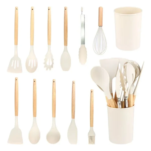Silicone Wooden Handle Utensil Set